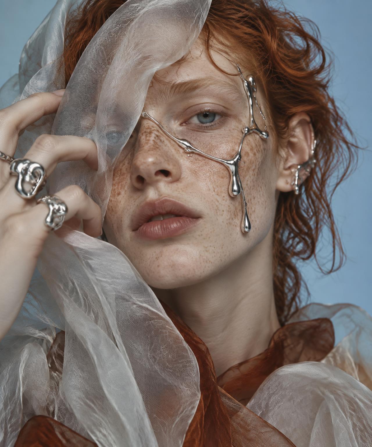 Liquid silver face jewelry
